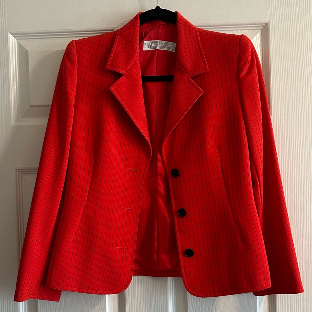 Stunning Vintage 1980s Givenchy Nouvelle BoutiqueRed and Black Pinstripe Blazer